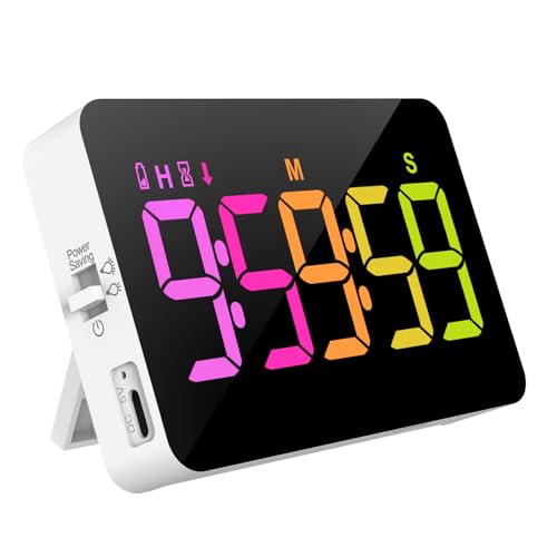 PERSUPER Kitchen Digital Timer, Count Down Up, Rechargeable, Vibration Mode Adjustable Volume and Brightness LED Display, Time Management Cook, Desk, Kids Adults Study Teaching, Kitchen Gadgets RGB - color: .Rgb