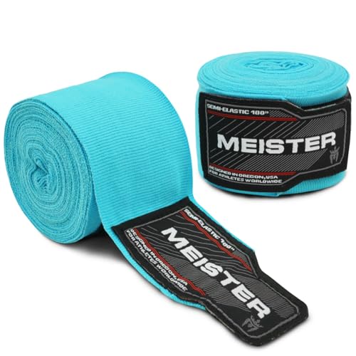 Meister Adult 180" Semi-Elastic Hand Wraps for MMA & Boxing (Pair) - color: Turquoise