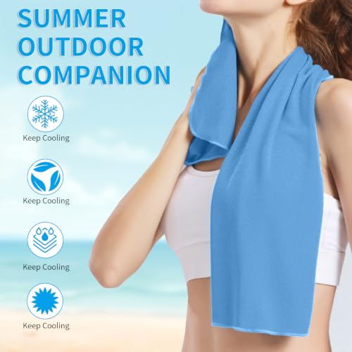 Puomue 5 Pack Cooling Towels, 40 Inches X 12 Inches, Breathable Soft Chilly Microfiber Towel for Yoga, Sport, Running, Workout, Gym, Camping and Fitness, Blue - color: Blue