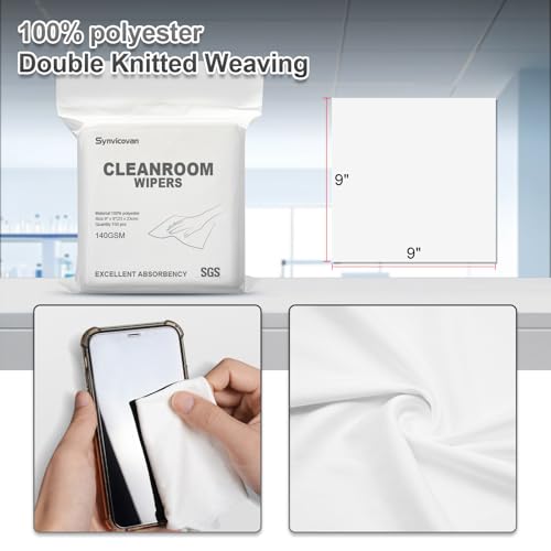 Cleanroom Wipers 9"x9"(150 Pcs, 100% Polyester, Class 100, 140GSM) Double Knit 100% Lint Free Cloths with Ultra-fine Filaments, Laser Sealed Edge Ultra-Soft Wipers - size: 9" x 9" (Pack of 150)