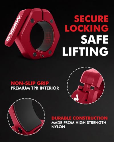 Mikolo Barbell Clamps,2-Inch Olympic Barbell Clips with Anti-Slip TPR Lining and Quick Release for Home and Gym Use - color: Red, style: Non Magnetic