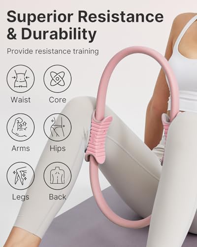 YOTTOY Pilates Ring and Ball Set, Figure 8 Resistance Bands, Stretch Bands&Guide,Pilates Equipment Set for Beginners for Home Workouts Core Strength, Yoga, Physical Therapy & Rehab - color: Pink, size: 13.5 Inch