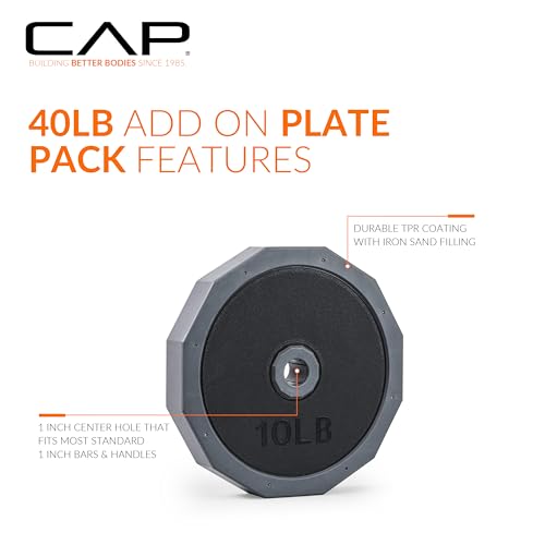 CAP Adjustable Weight Set, Multi-Use Adjustable Dumbbell Set for Home Gym Strength Training, Quick Change Free Weights System, Compact Workout Equipment, Multiple Weight Options - size: 40 lb Plate Pack Addon