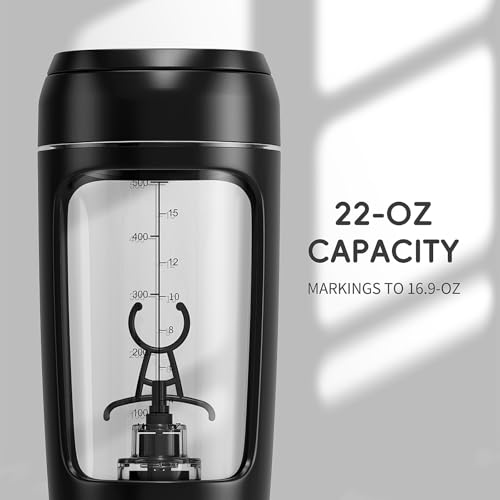 PROCHAIN Electric Protein Shaker Bottle, 22oz BPA-Free Tritan Mixer | USB Rechargeable, Shaker Cups for Protein Shakes, Portable Mixer, with Powder Storage Cup, for Gym, Workout, Sports Nutrition - color: Black