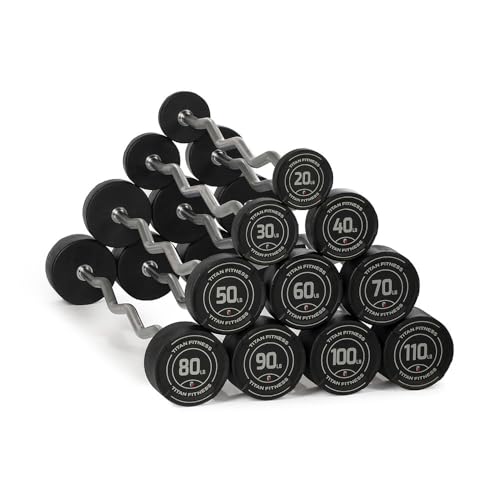 Titan Fitness Rubber Curl Fixed Barbells, Pre-Loaded Weight Bar for Strength Training & Weightlifting - color: EZ Curl Fixed Barbell, size: 20-110 LB Set