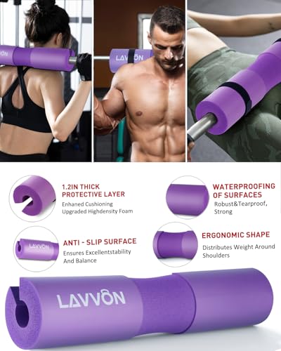 7Pcs-Barbell Pad Set for Hip Thrust - Squat Pad, Bench Press Workout Foam Weight Lifting Bar Cushion,Gym Accessories for Women with Bar Bad,with Gym Ankle Straps,Hip Resistance Bands,Lifting Strap - color: Purple
