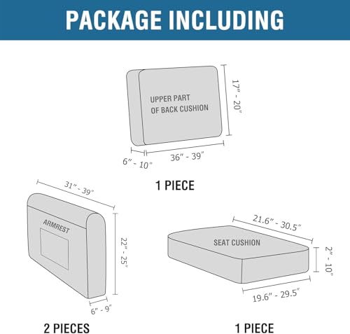 H.VERSAILTEX Multi-Pieces Chair Covers Stretch Couch Covers Form Fitted Seat and Back Cushions Covers (1 Seat Cover Plus 1 Back Cusion Cover, Bonus 2 Armrest Covers), Cream - color: Cream, size: 1 SEAT COVER + 1 BACK COVER+ 2 ARMREST COVERS