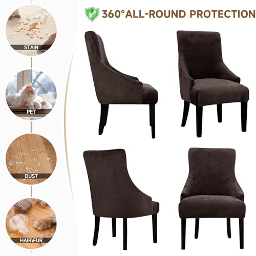 Velvet Wingback Dining Chair Cover Soft Stretch Accent Chair Cover Slipcover Thick Plush Wing Back Chairs Covers Furniture Protect Washable Chairs Protector Covers for Dining Room (Dark Brown, 2) - color: Dark Brown