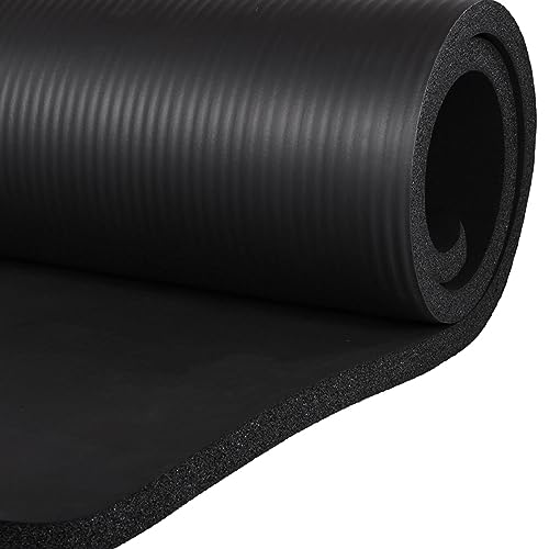 BalanceFrom 7-Piece Yoga Set with 71x24x1 Inches Extra Thick Mat and Carrying Sling – Includes 2 Blocks, Stretch Strap, 2 Towels, and Knee Pad for Home, Studio, and Gym Workouts - color: Black