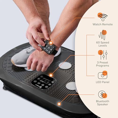 Lifepro Rumblex Plus/Pro 4D Vibration Plate Exercise Machine with 60 Speeds | 3 Motors, 7 Training Modes, Bluetooth Speaker, Wristband Remote — Vibration Plate for Lymphatic Drainage, Muscle Activation - color: Black, size: Small