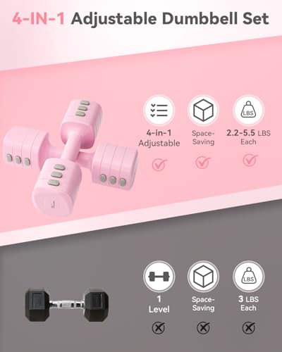 2-in-1 Adjustable Dumbbell & Kettlebell Set for Women (1.1-12.1 lbs), Quick-Change Free Weights for Home Gym, Pilates & Full Body Workout - color: Purple, style: Pair