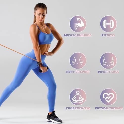 RitFit Single Resistance Exercise Band with Comfortable Handles - Ideal for Physical Therapy, Strength Training, Muscle Toning - Foam Padding Door Anchor and Starter Guide Included - size: 10-15lbs
