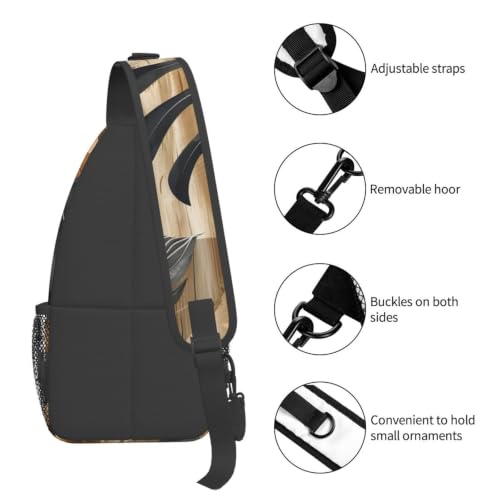 Wooden Leaf Motif Sling Bag for Women Men Lightweight Travel Sling Backpack Adjustable Shoulder Chest Bags Unisex Crossbody Backpacks for Outdoor Gym Cycling Hiking Daypack