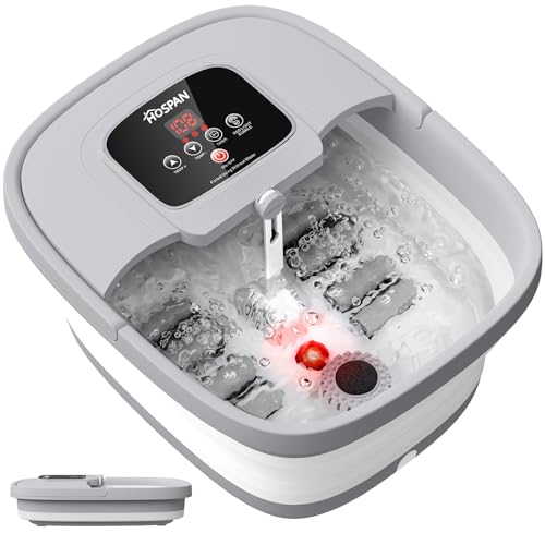 HOSPAN Collapsible Foot Spa with Heat, Bubble, Red Light, and Temperature Control, Foot Bath Massager with 8 Shiatsu Massage Rollers, Pedicure Foot Spa for Relaxation and Stress Relief - color: Gray