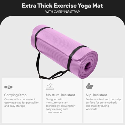 BalanceFrom Yoga Mat, 1-Inch Extra Thick High Density Exercise Mat, Anti-Tear Exercise Yoga Mat with Carrying Strap, Suitable for Various Yoga Exercises, Multiple Colors - color: Taro Purple