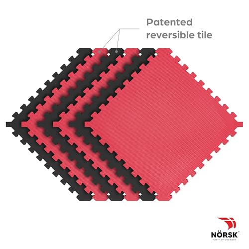 Norsk Dual-Sided Reversible 1/2" Foam Exercise Mats for Home Gym - Interlocking EVA Foam Tiles - color: Red / Black, size: 30 Tiles - 120 Sq. Ft.