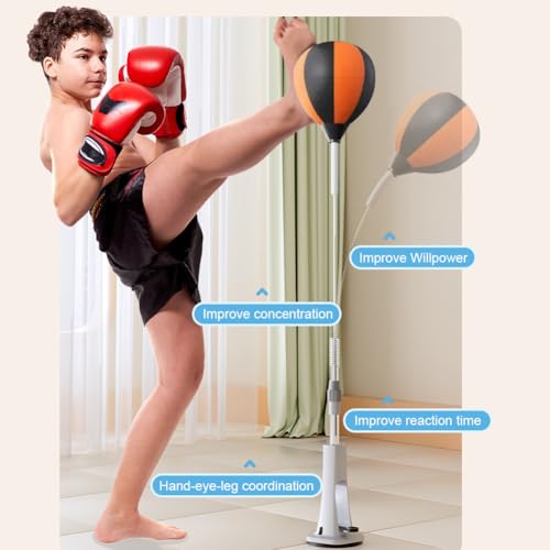 Punching Bag with Stand, Height Adjustable Speed Bag Reflex Trainer Set for Teens Adults, Boxing Equipment with Suction Base for Home Gym, Anti-Slip & No Floor Damage, Stress Relief Fitness Gear