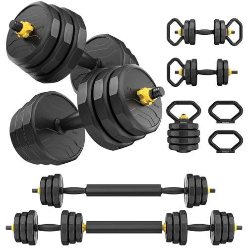 FEIERDUN Adjustable Dumbbells Set, 48/68/88lbs Free Weight Set with 4 Modes, Used as Barbell, Kettlebells, Push up Stand, Fitness Exercises for Home Gym Suitable Men/Women - style: A:48LB(24LB Pair)