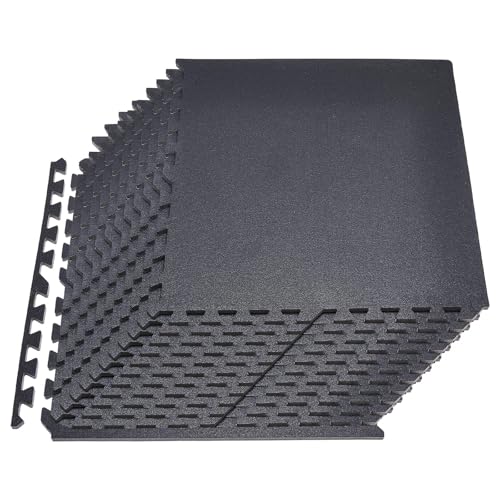 VEVOR 0.56Inch 96sq.ft 24 Tiles Gym Flooring for Home Gym, Rubber Top with High Density EVA Foam, 24 x 24In Gym Floor Exercise Equipment Mats, Interlocking Gym Mats, Puzzle Workout Mats, Black | Rubber Top with High Density EVA Foam, Lightweight Gym Floor