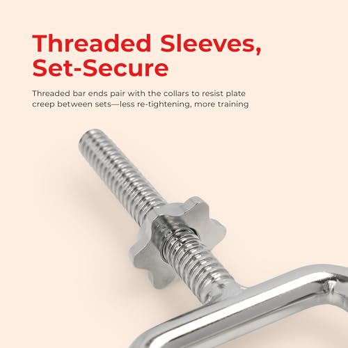 Sunny Health & Fitness 34" Standard Tricep Bar – 1" Plate Compatible, 25 mm Knurled Grip, Chrome Finish, Star-Lock Collars, 160 lb Capacity