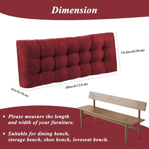 Indoor Bench Cushion for Indoor Furniture 48"x19" Red 1 Pc | Thick, Stay in Place, Textured Fabric, for Entryway Window Shoe Storage and Kitchen Bench, Comfort Sitting, Upgrade Decor - color: Red