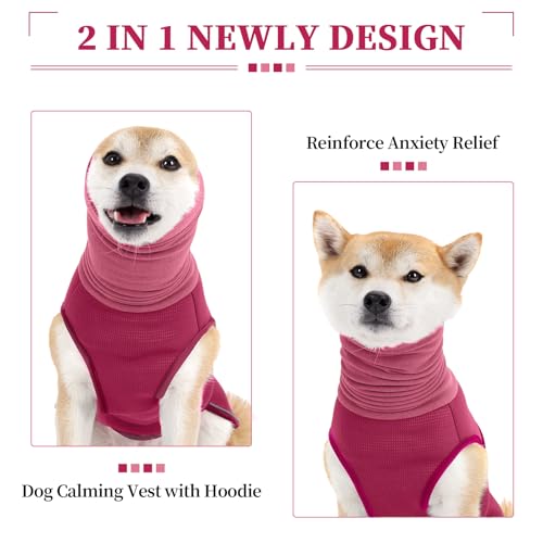 ROZKITCH Dog Anxiety Calming Hoodie, Soft Neck Wound Cover with Long Turtleneck, Breathable Anti-Anxiety Vest for Vet Visits with Adjustable Fit Rosered M - color: RoseRed, size: M