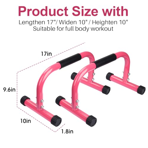 AmazeFan Parallettes Bars, Push Up Bars Strength Training For Handstands, Full Planche & Dips, Calisthenic, Gymnastic, [16.6x10x10in] Push Up Stands Handle for Floor Workouts Calisthenics Equipment - color: Pink