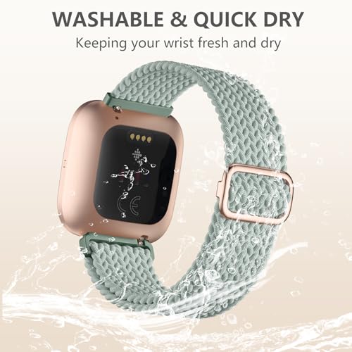 Maledan Elastic Bands Compatible with Fitbit Versa 2/SE/Lite for Women Men, Smartwatch Soft Braided Bracelet Replacement Band Accessory, Green - color: Light Green