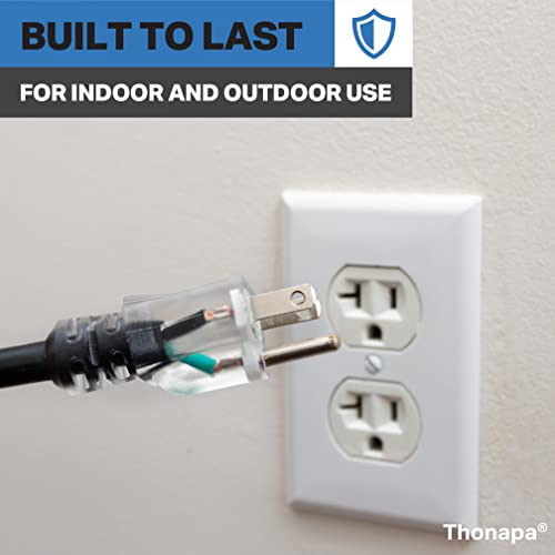 Thonapa 12 Gauge Extension Cord 50 Ft Outdoor - 12/3 Heavy Duty, 3 Prong | SJTOW Oil Resistant Black Cable, Lighted End, Grounded Plug, For Job Sites, Garden & Major Appliances - color: Black, size: 50 Foot