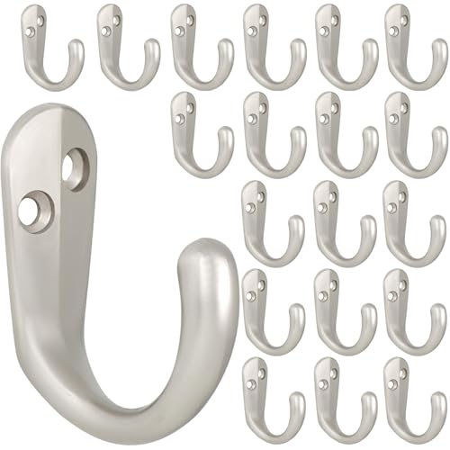 IBosins 20PCS Coat Hooks Wall Mounted Single Prong Robe Hook for Hanging Towel Hooks with 40 Screws for Cup, Mug, Bags, Hat, Cap, Scarf, Pet leashes - color: 20 Pcs Silvery