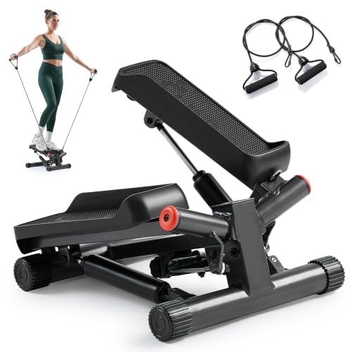 Sunny Health & Fitness Twist Stair Stepper with Resistance Bands | Low-Impact, Side-Twist Motion, Adjustable Step Height, Hydraulic Resistance, SunnyFit App, Up to 350 lb Capacity - color: Black Matte