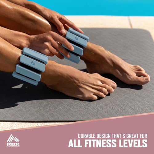 RBX Adjustable Ankle & Wrist Weights, Customizable for Pilates, Yoga, Walking, Barre, Home Workouts & Strength Training - color: Blue