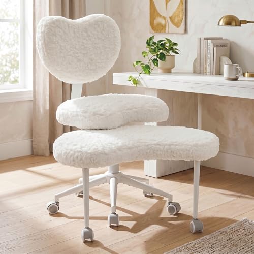 Cross Legged Office Chair with Wheels, 360 Swivel Height-Adjustable Meditation Chair with Lumbar Support, Beige - color: Beige, size: Heart Back