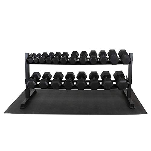 WF Athletic Supply Rubber Coated Hex Dumbbell Set, Multiple Choices Available - Dumbbells with Rack Stand and Mat, or Dumbbells Only (200/550/1200/2100/3000 LB) - color: d. 5 - 50LB w/ 2-tier GREEN Rack and Mat
