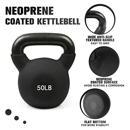 RitFit Neoprene Coated Kettlebell Weight Set, Solid Cast Iron - color: 50LB(Black）