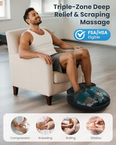 COMFIER 4-in-1 FSA Eligible HSA Shiatsu Foot Massager with Heat, Compression & Vibration, Smoth Warmth for 3 Levels, Toe Touch Control, Large Size Fits Up to 14, Gifts for Mom Dad, Home Office - color: Lightly-black