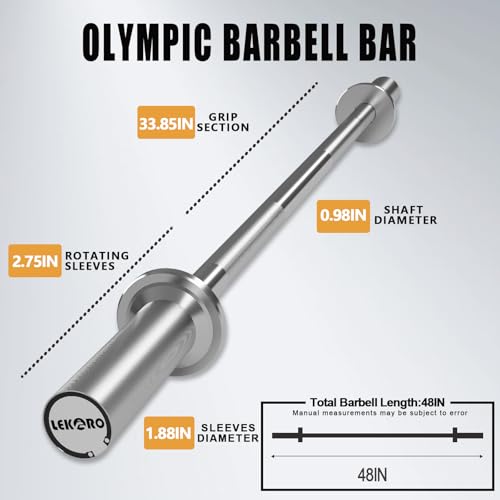 Olympic Barbell Bar 4FT, 350LB Straight Weight Lifting Bar, Fits 2-Inch Olympic Plates, Rotating Sleeves, 2 Spring Collars, Knurled Strength Training Bar for Home Gym - color: White Barbell