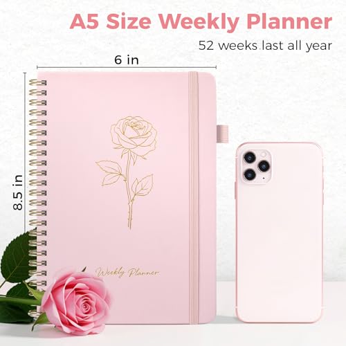 Oucaru Undated Weekly Planner, A5 To Do List Notebook with Goal & Habit Tracker Organizer, 52 Weekly Planner Notebook with Spiral Binding for Office Home School Supplies - size: A5-Pink, style: Weekly Planner
