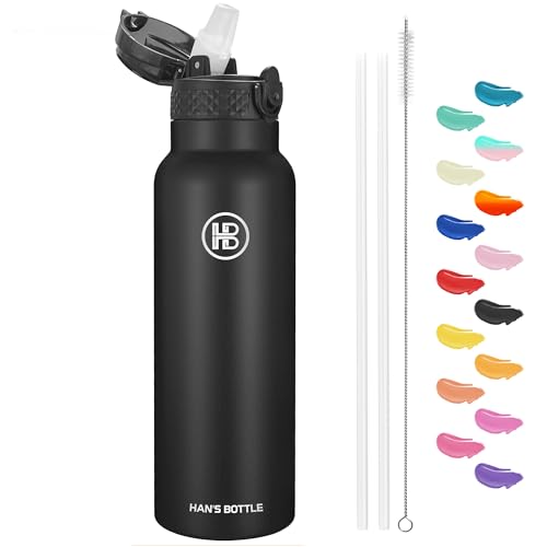 Han's Bottle Sports Water Bottle - 24 Oz, Straw Lid, Leak Proof, Vacuum Insulated Stainless Steel, Double Walled, Thermo Mug,Black - color: Balck, size: 24 Ounces