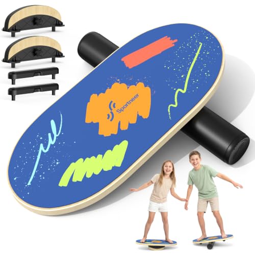 Sportneer Kids Balance Board, 4-Mode Adjustable Balance Trainer | Build for Kids, 4 Modes, Safe & Sturdy Wobble Board, Balance Trainer - color: Brush Blue