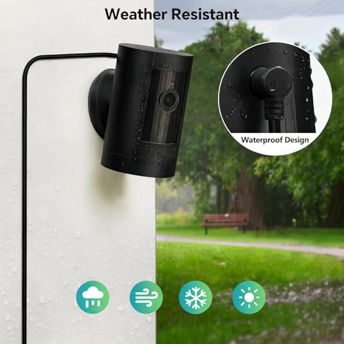 ALERTCAM Outdoor Power Adapter for Ring Stick Up Cam Battery/Plug-in 3rd Gen, 25ft Weather Resistant Charging Cable with Barrel Plug Continuously Charge Your Security Camera, Black - color: Black