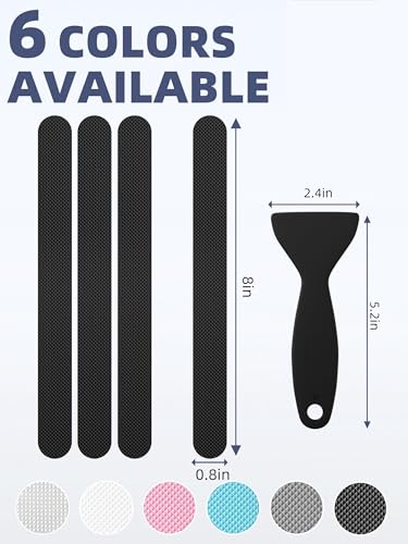 Secopad Original Anti-Slip Shower Stickers for Bathtub & Shower Floor, Strong Adhesive Safety Strips with Scraper Ideal for Families with Kids, Adults & Seniors, 12 PCS (Black) - color: Black