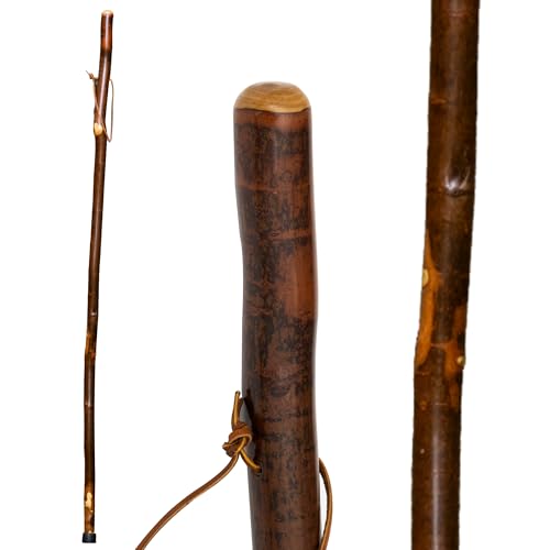 Handmade Wooden Walking Cane for Men Women Seniors with Genuine Leather Wrist Strap for Hiking, Walking and Outdoor Trekking - Made in USA - size: 48" - Medium Adult, style: The Woodsmen