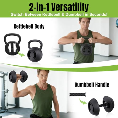 Hezeyferg 2-in-1 Adjustable Kettlebell for Home Gym Strength Training | 15-45 LB Kettlebells Weight Set, 4.8-30 LB Dumbbell Weights, with Wide Grip, for Men/Women Full Body Exercise - color: Black