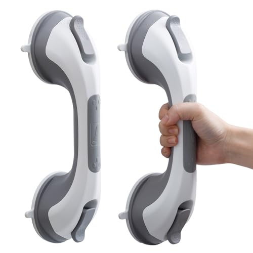 TAILI Shower Grab Bar, 2 Pack 12 Inch Suction Grab Bars for Bathtubs and Showers for Elderly, Shower Handle for Seniors Bathroom Safety Grip, No Drilling Removable,Grey,G9 - color: Gray, size: 12.2"