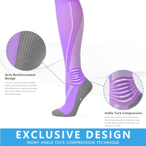 IRAMY Compression Socks Women Ankle Support Gradient Compression Wicking Moisture Knee High Socks 3 Packs - color: Black+green+yellow-3 Packs, size: X-Large