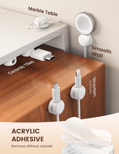 Lamicall 12 Pack Spring Cord Organizer, Compact Cable Holder Clips | 8mm Slot, Smaller, Space Saving, Office Desk Accessories, Nightstand Phone Charging Cord Holder, Adhesive Wire Organizer - color: White, size: 12Pack