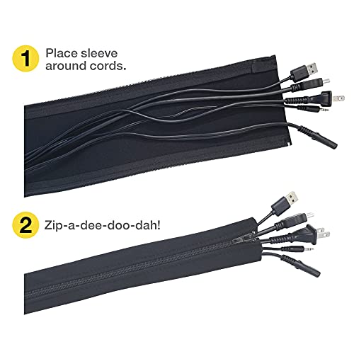 Zipper Cable Sleeve by Wrap-It Storage - 24" x 4" (4-Pack) Black - Cord Organizer and Cable Protector for Desk, Computer, TV Cord Management to Hide and Cover Wire and Extension Cables - size: 24in (4-Pack)
