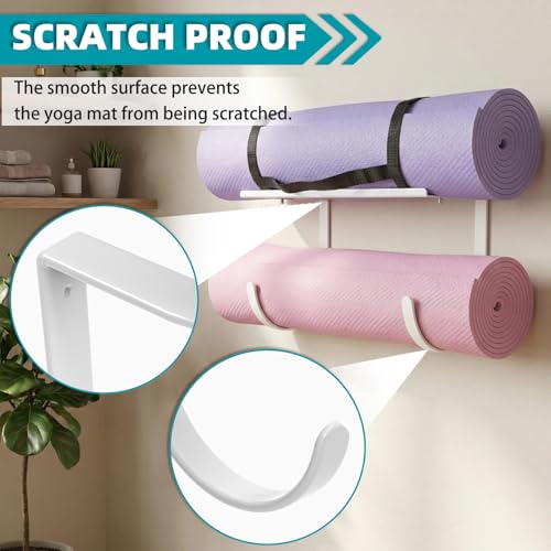 Yoga Mat Holder Wall Mount, No-Tie Mat Storage, Exercise Mat Storage Rack with Top Floating Shelf, Holding Yoga Blocks/Rollers and Pilates Mat, Workout Mat, Home Gym Equipment Accessories - color: 2-Tiers（with Floating Shelf）
