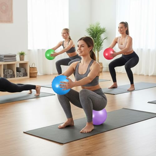 Aoriher 10 Pack 9 Inch Small Pilates Ball Bulk Mini Exercise Ball Portable Non-Slip Workout Yoga Balls with Air Pump for Stability, Barre, Fitness, Balance, Physical &Core, Gym Home Office Use - color: Rainbow Color